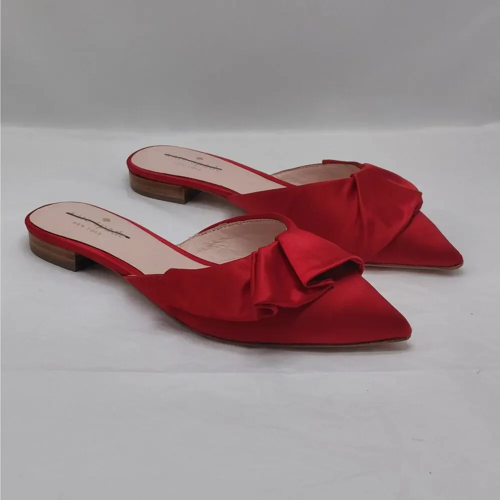 Kate Spade Womens Slip On Mules Flats 6.5M Red Satin Dressy Pointed Toe Sandals
